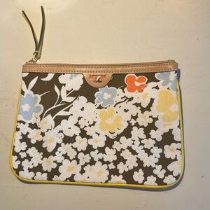 Tory Burch Bag - Tory Burch Reverie Yellow & Brown Floral Canvas Pouch